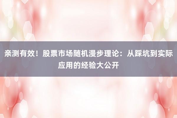 亲测有效！股票市场随机漫步理论：从踩坑到实际应用的经验大公开