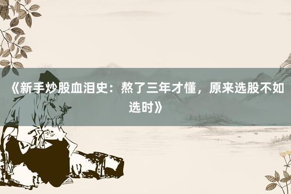 《新手炒股血泪史：熬了三年才懂，原来选股不如选时》