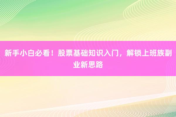 新手小白必看!股票基础知识入门,解锁上班族副业新思路