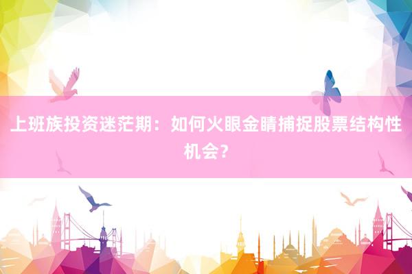 上班族投资迷茫期:如何火眼金睛捕捉股票结构性机会?